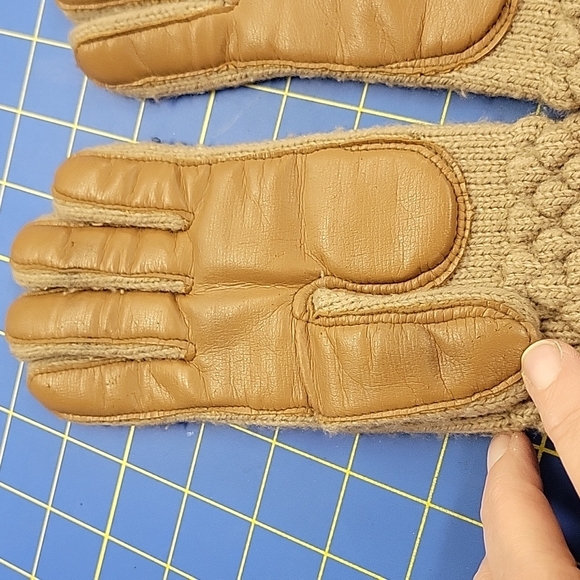 Leather & Knit Gloves Beige & Brown - Picture 2 of 4